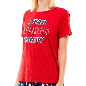 Way to Celebrate! Ladies Red “Star Spangled Crew” Short Sleeve Tee Shirt, Medium